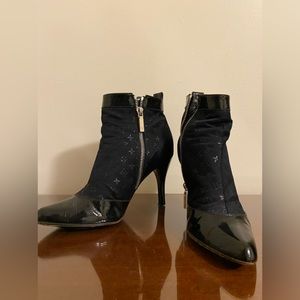 Louis Vuitton Black Silk and Patent Leather Monogram boots size 6.5